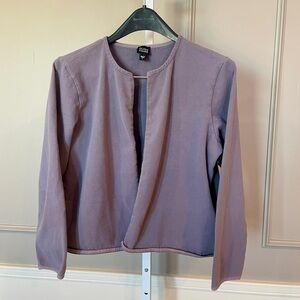 Eileen Fisher Large Cotton Gray Purple Cardigan Open Front Athleisure Workout